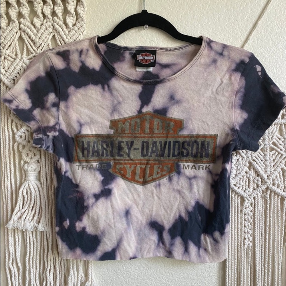 Harley Davidson crop top acid wash graphic tee